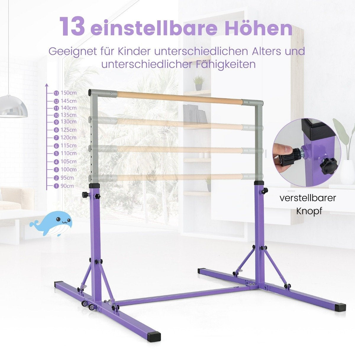 Gymnastics gymnastics bar, height-adjustable gymnastics bars, loadable up to 100kg for indoor use, purple