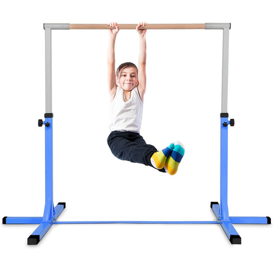 Gymnastics gymnastics bar, height-adjustable gymnastics bars, resilient horizontal bar, pink/blue-blue