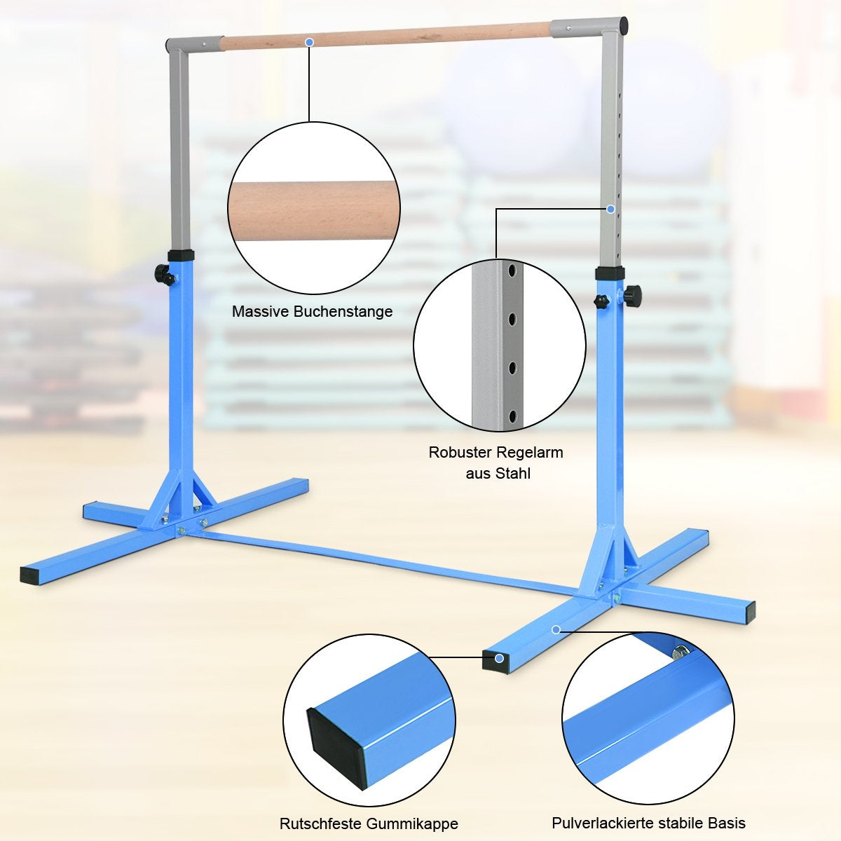 Gymnastics gymnastics bar, height-adjustable gymnastics bars, resilient horizontal bar, pink/blue-blue