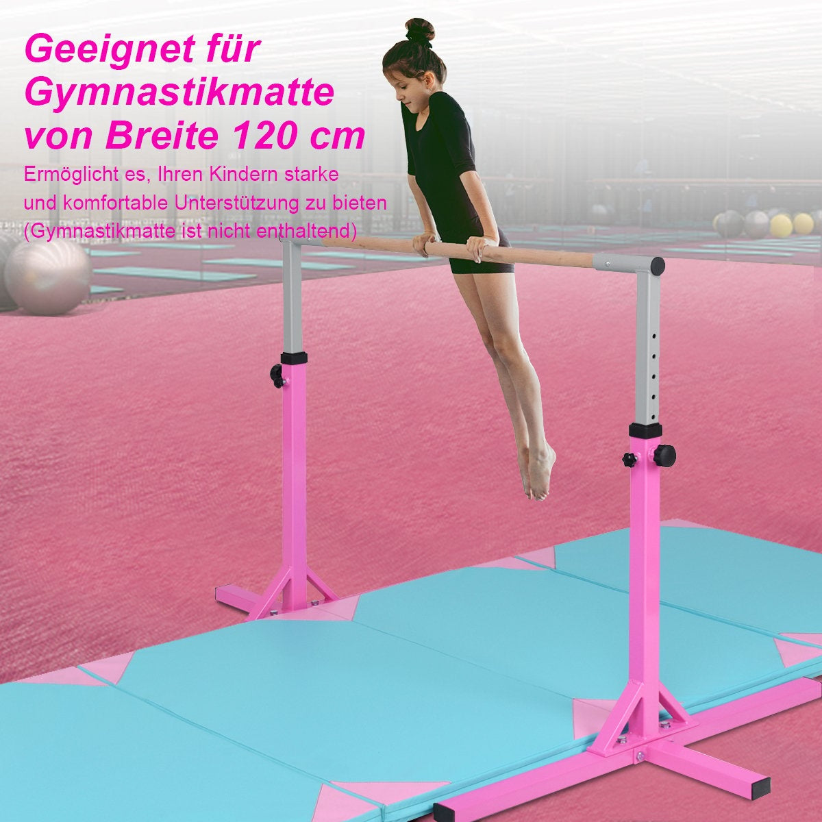 Gymnastics gymnastics bar, height-adjustable gymnastics bars, resilient horizontal bar, pink/blue-pink