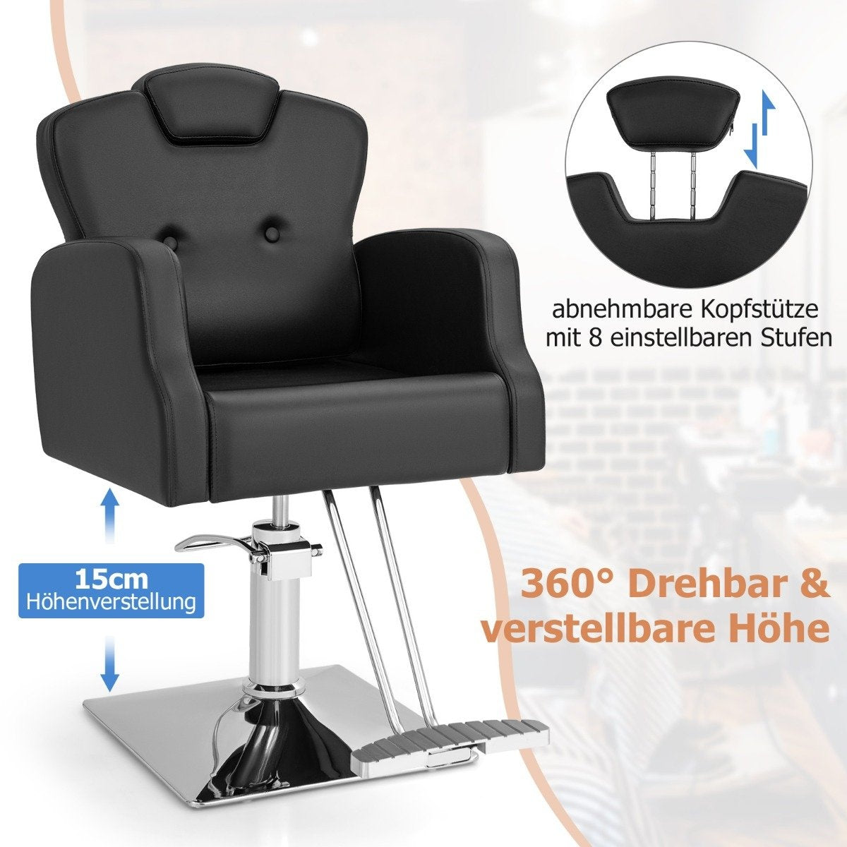 Hairdressing chair with headrest & backrest & hydraulic pump Height adjustable salon chair