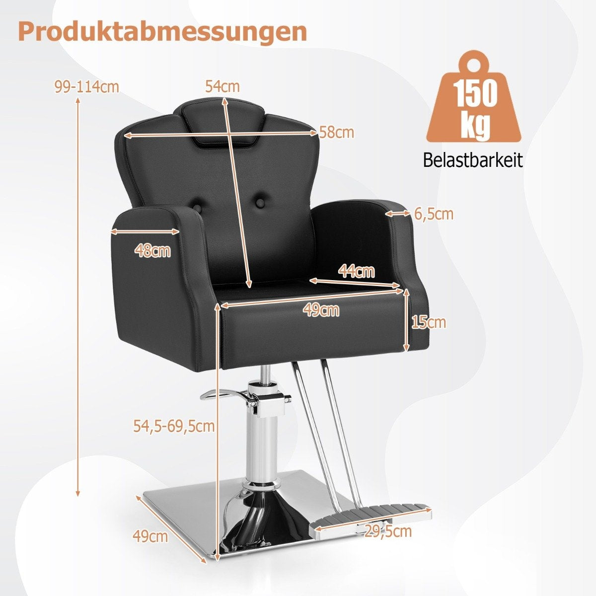 Hairdressing chair with headrest & backrest & hydraulic pump Height adjustable salon chair