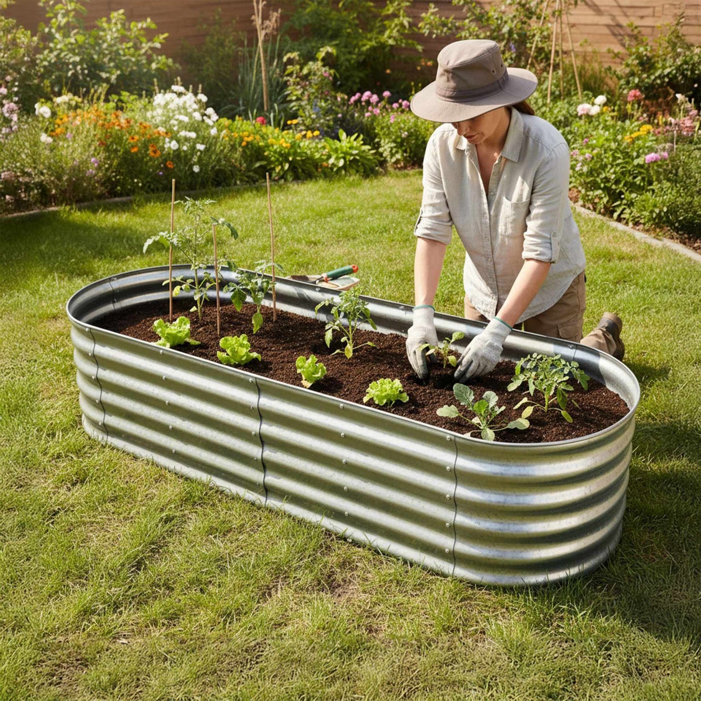 Half-Round Galvanized Metal Raised Garden Bed