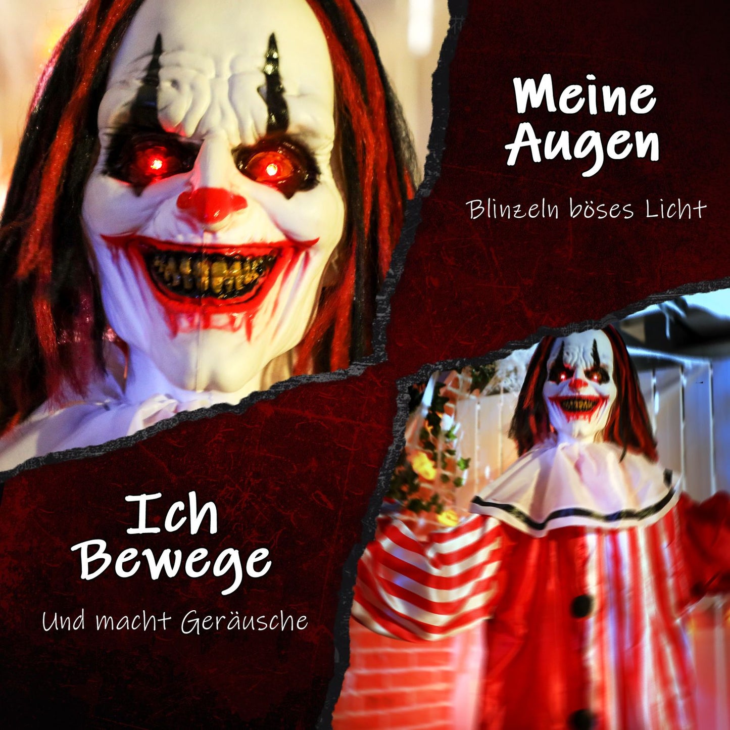 Halloween Clown Decoration, 165 cm, LED Lights, Sound Effects