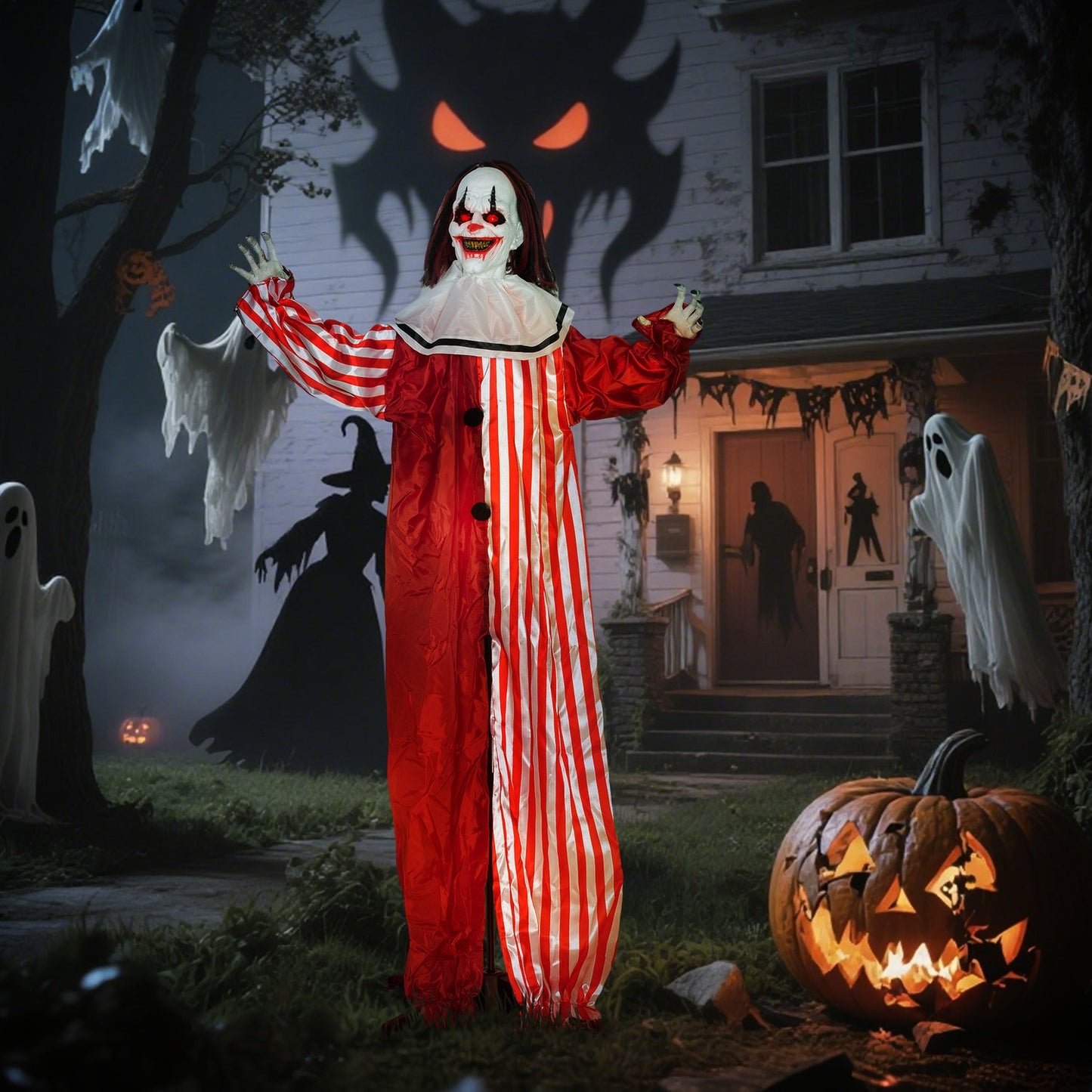 Halloween Clown Decoration, 165 cm, LED Lights, Sound Effects