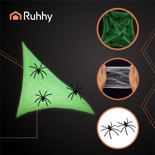 Halloween Glow-in-the-Dark Spider Web with 20 Spiders
