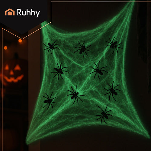 Halloween Glow-in-the-Dark Spider Web with 20 Spiders