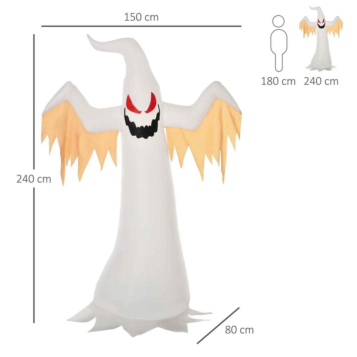 Inflatable Halloween Ghost, 2.4M, LED lit, weatherproof