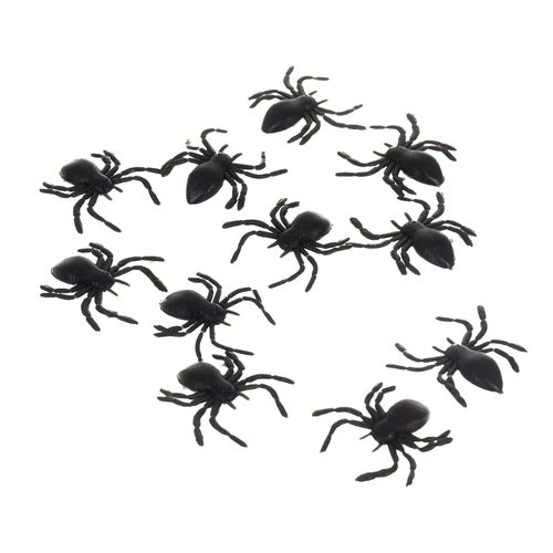Halloween Plastic Spiders, 10 Pcs, 3x3 cm, Black