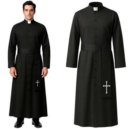 Halloween Priest Costume, XL/XXL, Cassock with Cross