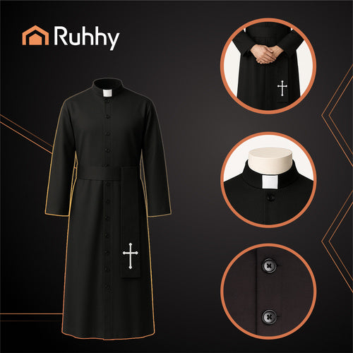 Halloween Priest Costume, XL/XXL, Cassock with Cross