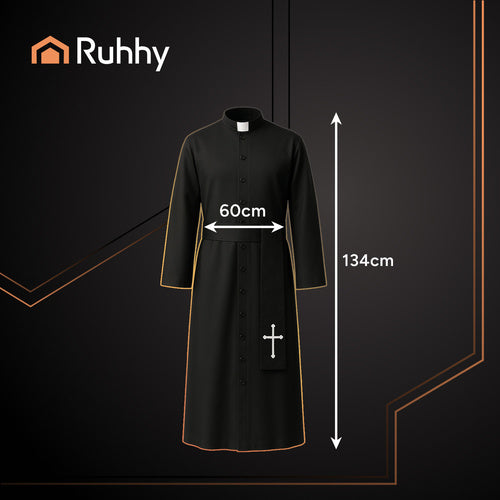 Halloween Priest Costume, XL/XXL, Cassock with Cross