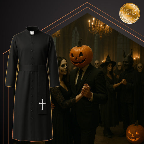Halloween Priest Costume, XL/XXL, Cassock with Cross