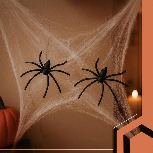 Halloween Spider Web with 2 Spiders, Stretchable, White