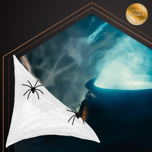 Halloween Spider Web with 2 Spiders, Stretchable, White