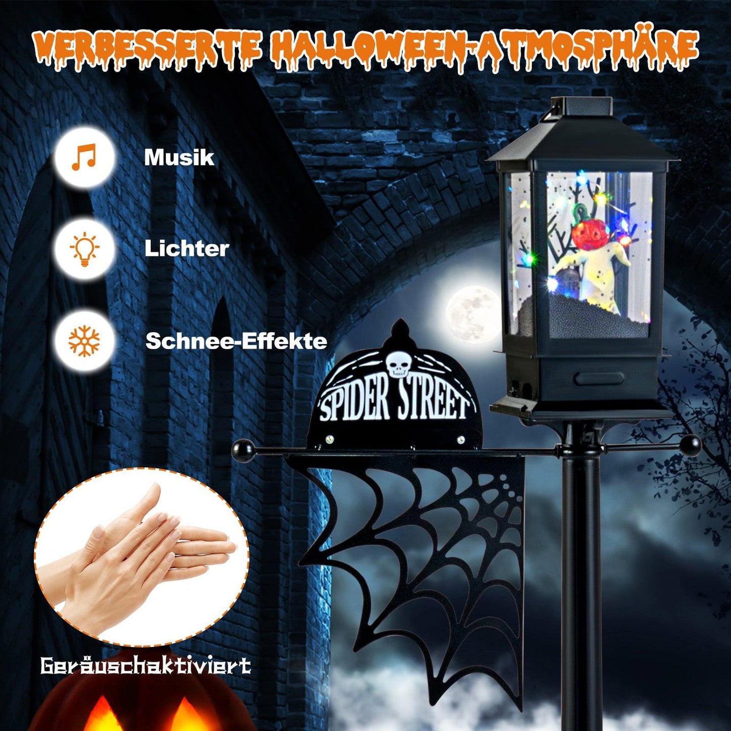 Halloween Street Lamp with 6-Color LEDs & Music, 155 cm