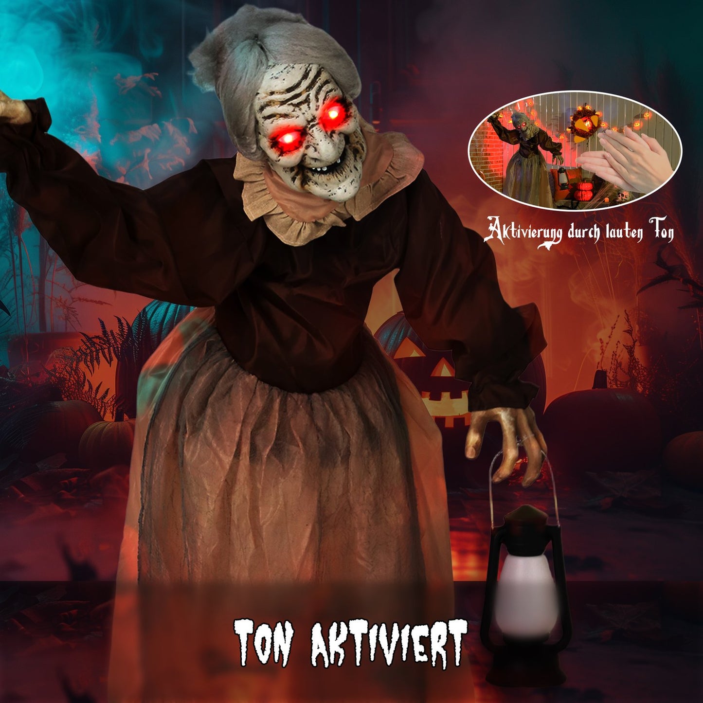 Halloween Witch Decoration, 150 cm, LED Lights, Sound