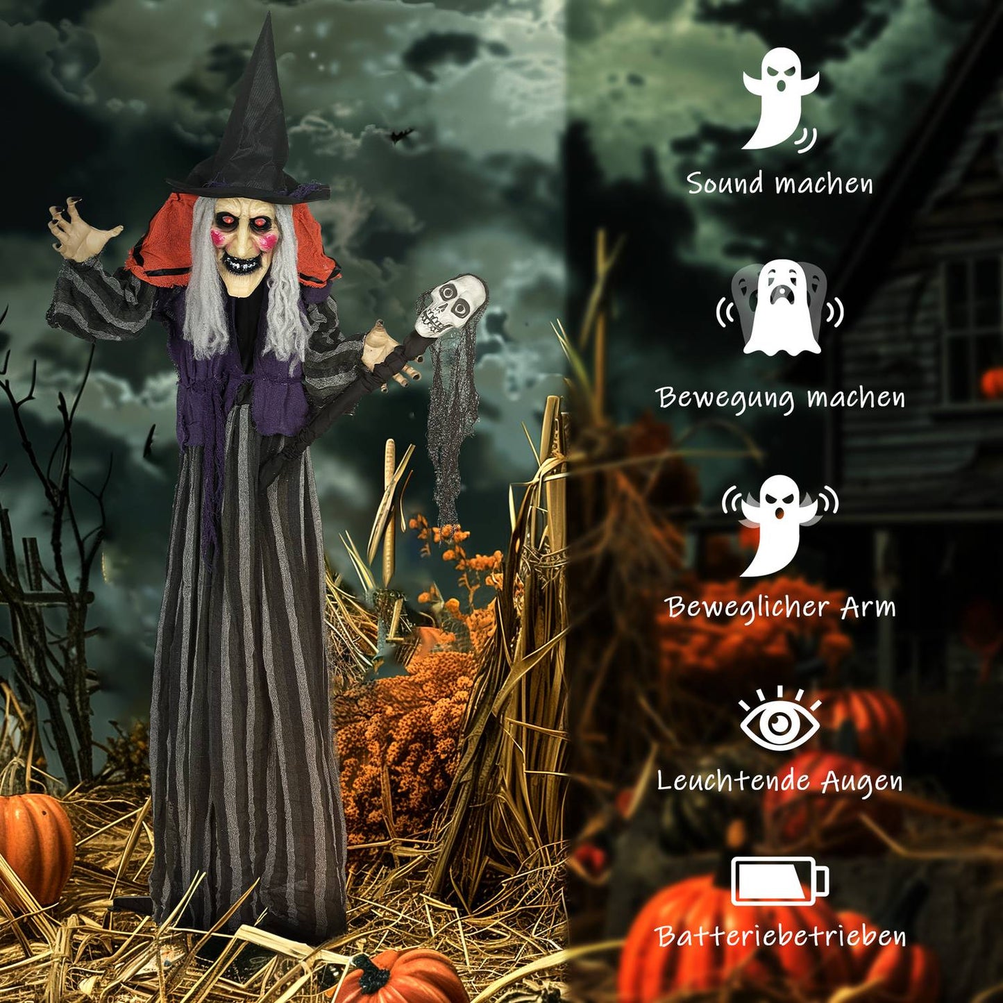 Halloween Witch Decoration, 160 cm, LED Lights, Sound