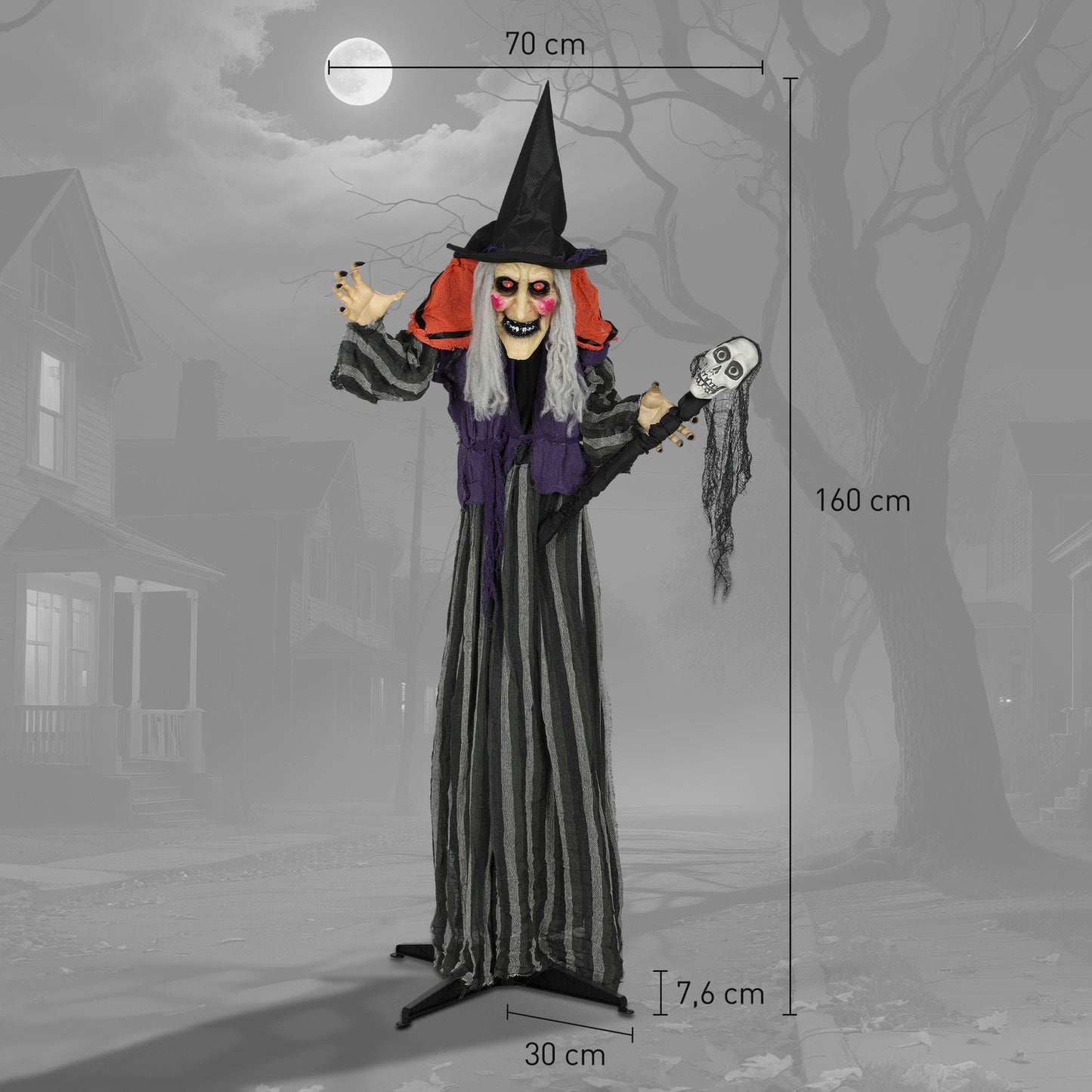 Halloween Witch Decoration, 160 cm, LED Lights, Sound