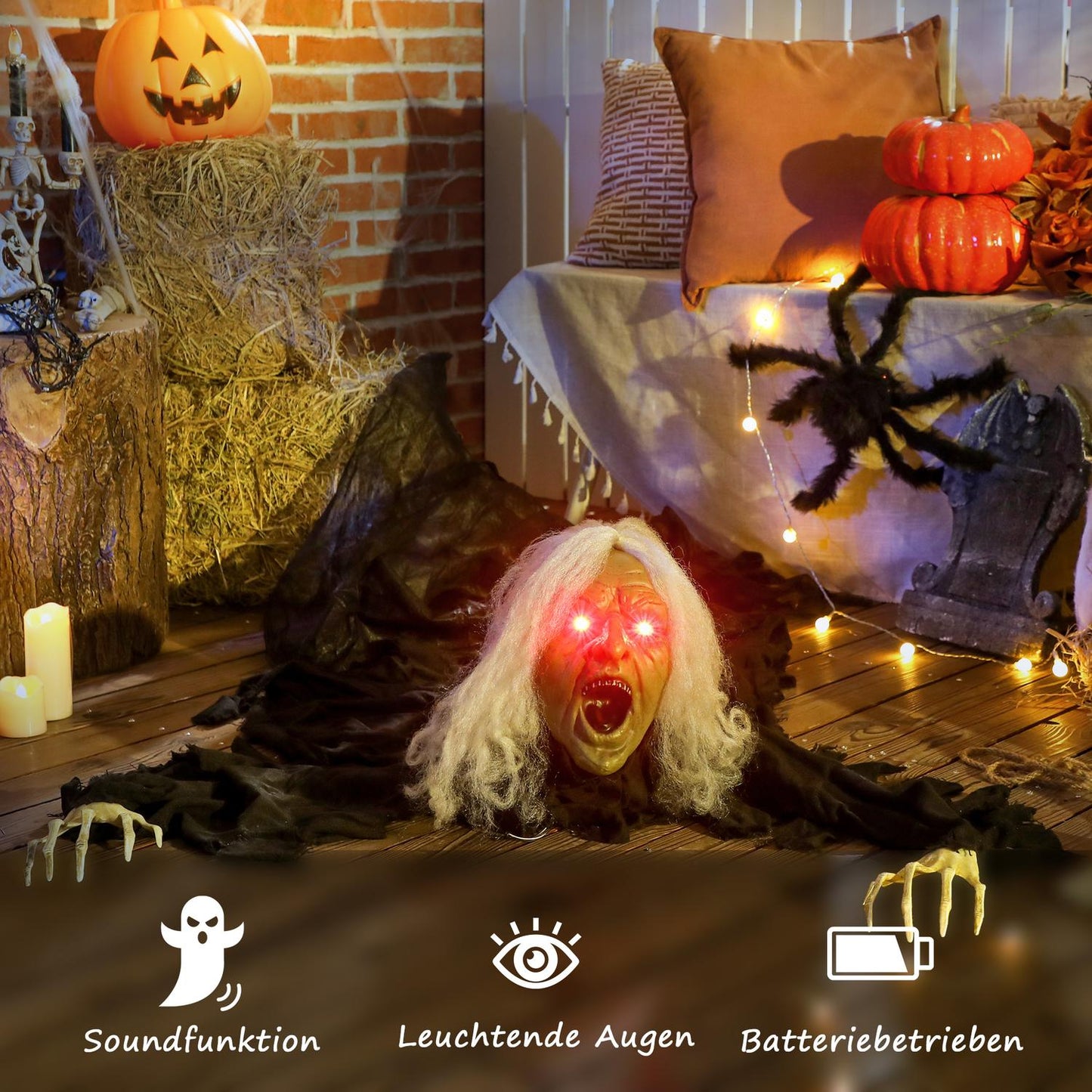 Halloween Zombie Decoration, 183cm with LED Lights & Sound