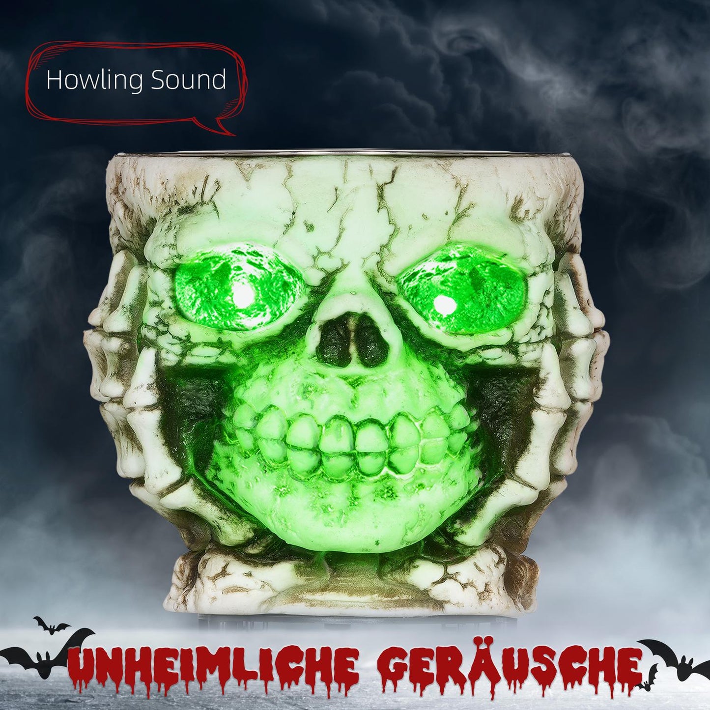 Halloween Skeleton Decoration with Light & Sound, Ø16cm Steel