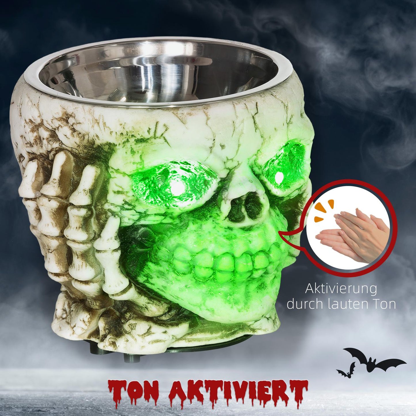 Halloween Skeleton Decoration with Light & Sound, Ø16cm Steel