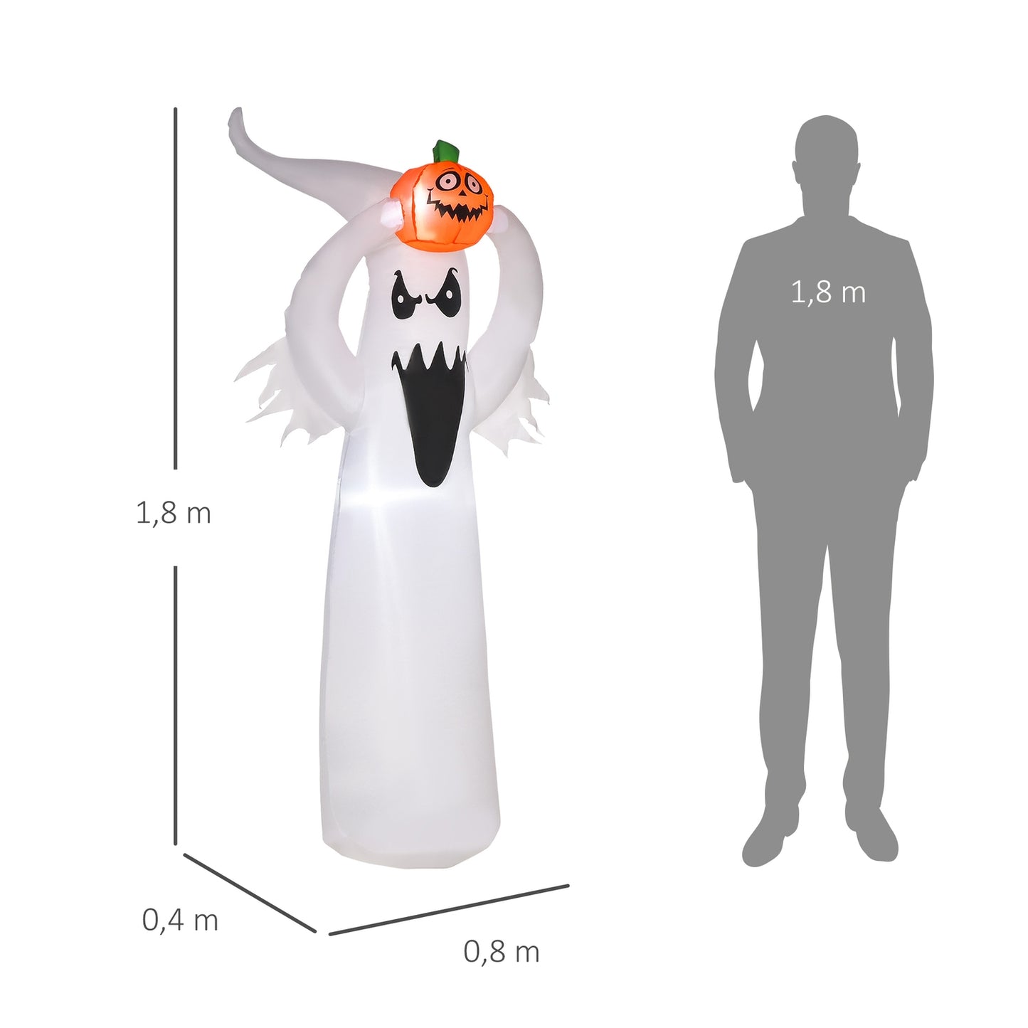 Halloween LED Inflatable Ghost Decoration, 1.8 m polyester