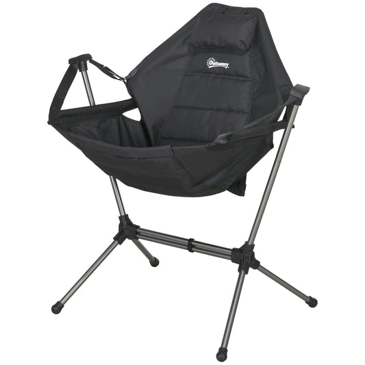 Folding hammock camping chair, black, supports 120 kg