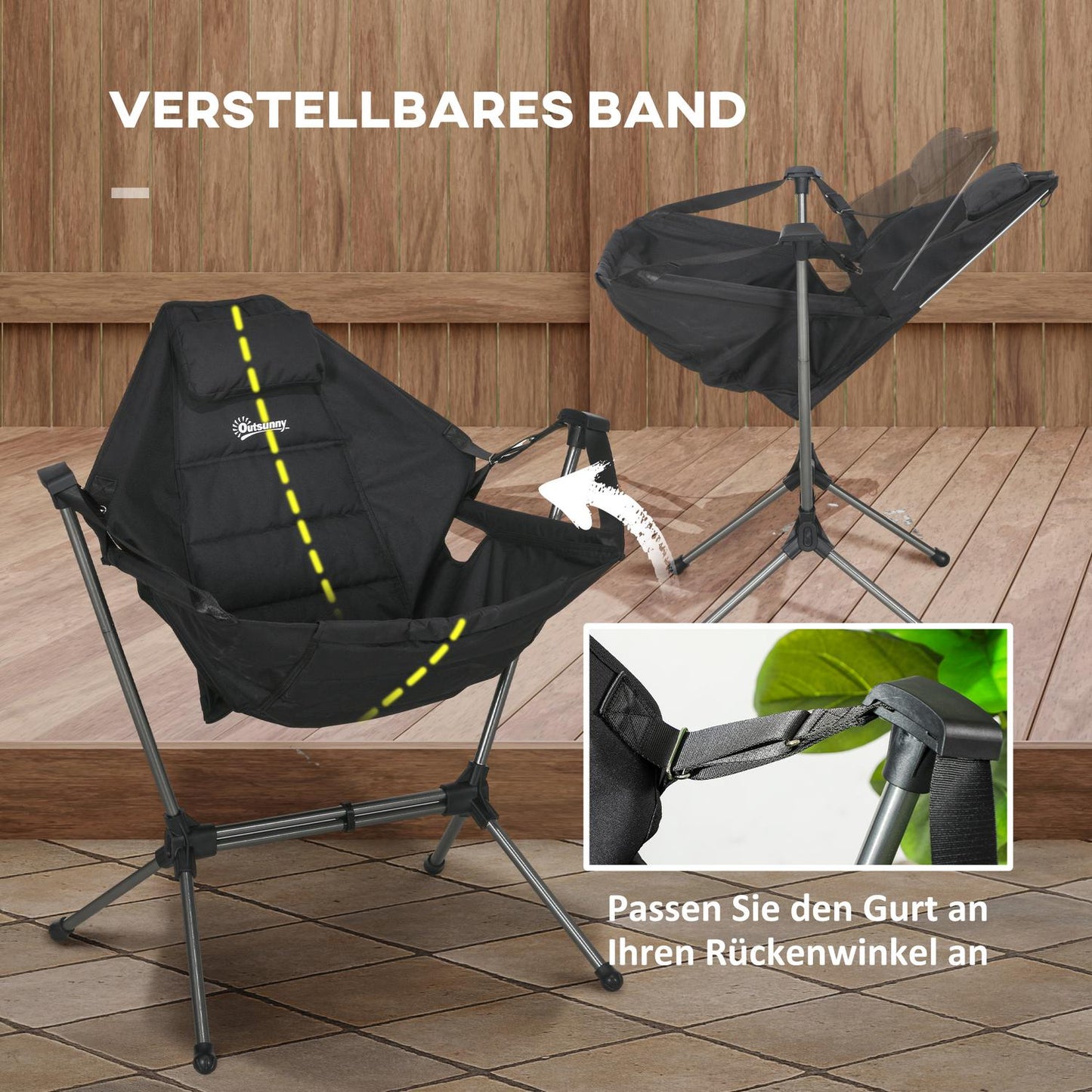 Folding hammock camping chair, black, supports 120 kg