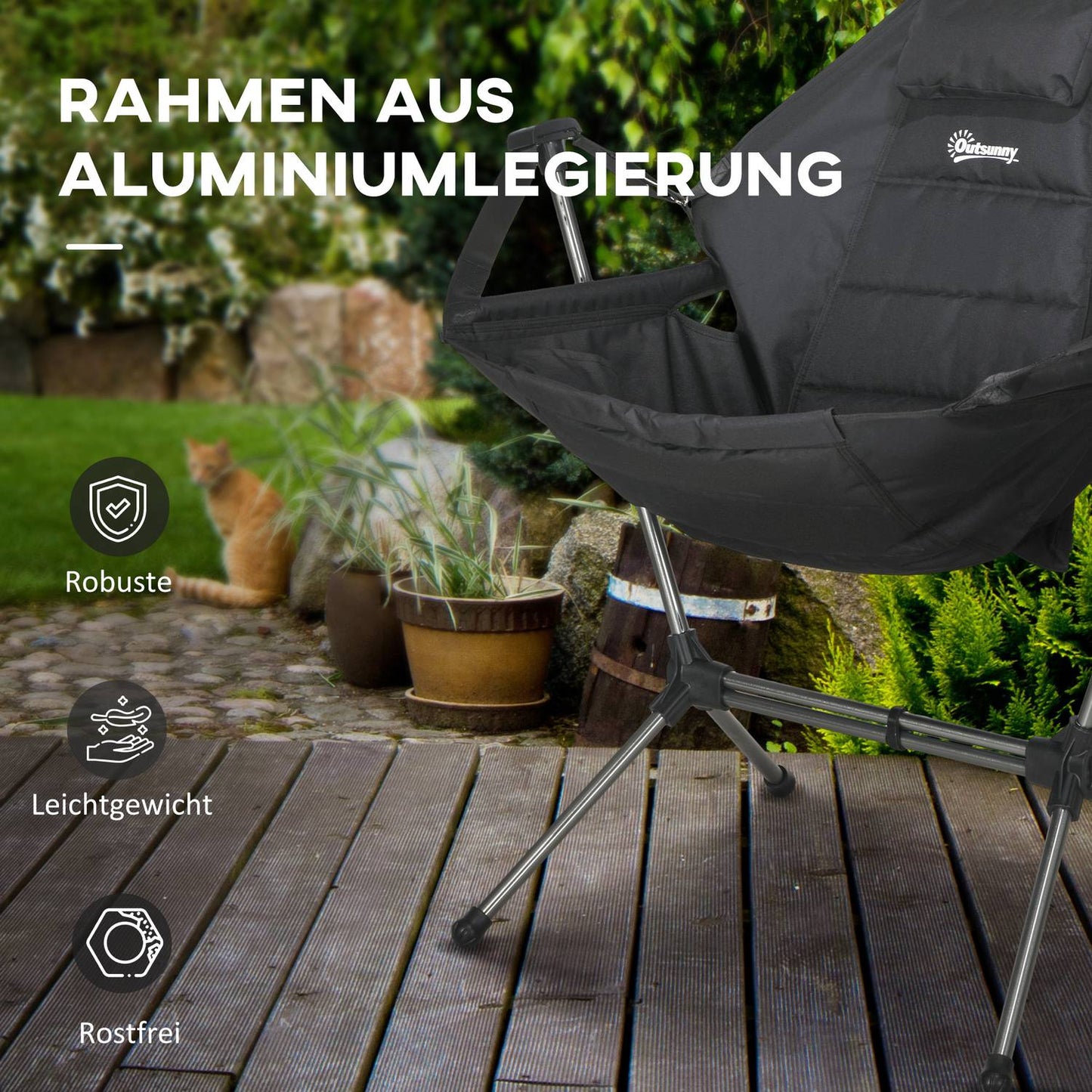 Folding hammock camping chair, black, supports 120 kg