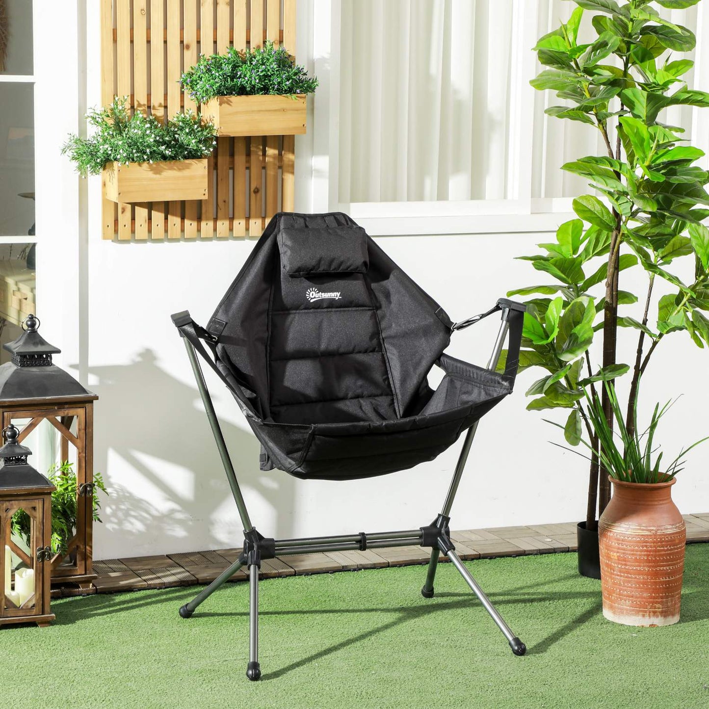 Folding hammock camping chair, black, supports 120 kg