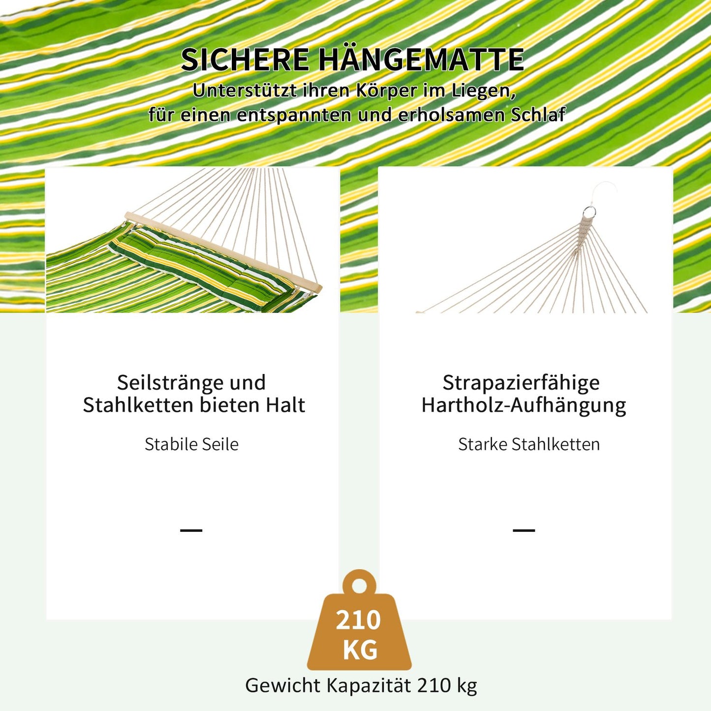 Hammock for 2 with pillow, camping, 188x140 cm, green