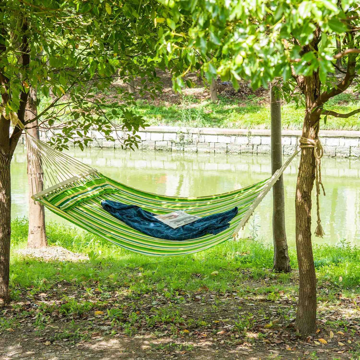 Hammock for 2 with pillow, camping, 188x140 cm, green