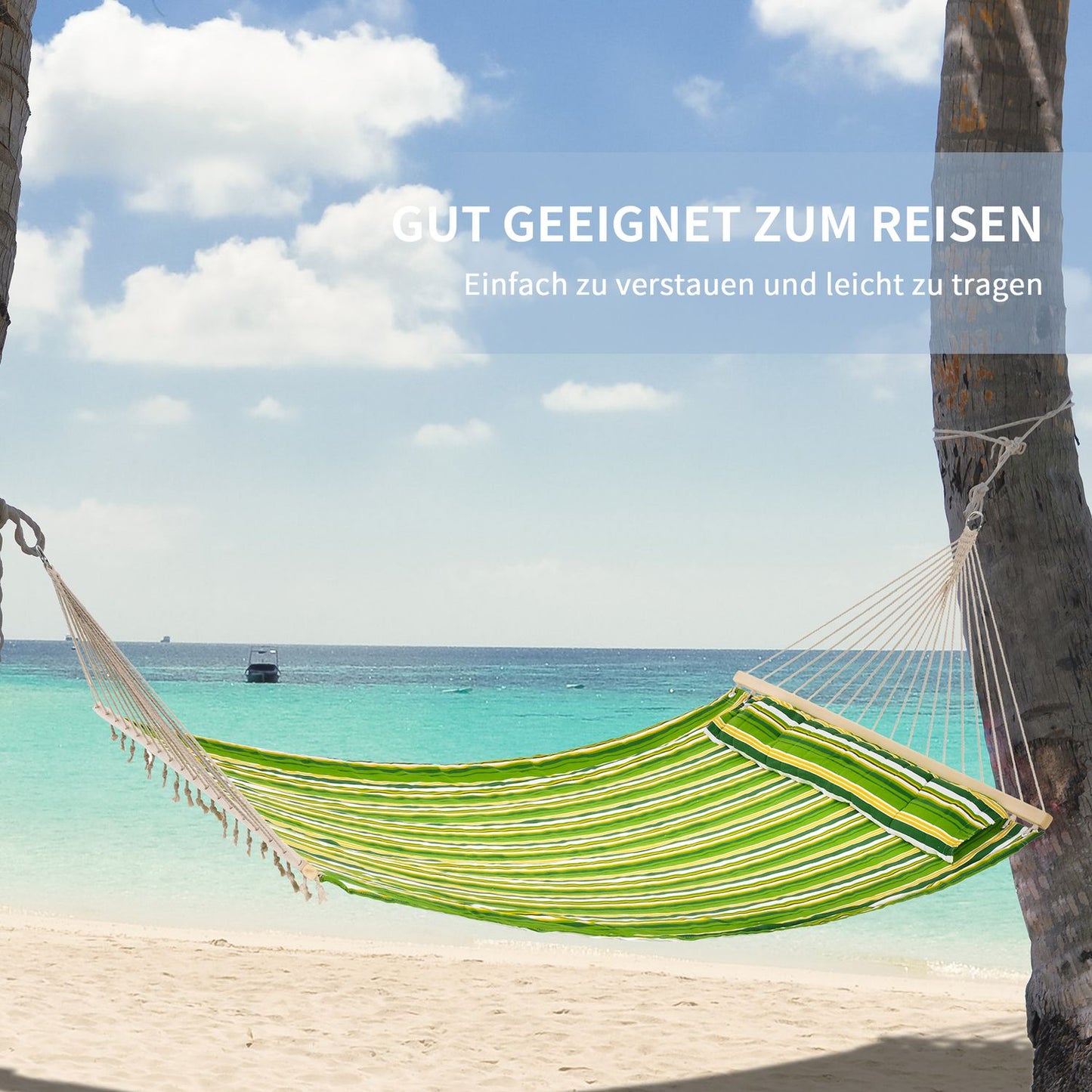 Hammock for 2 with pillow, camping, 188x140 cm, green