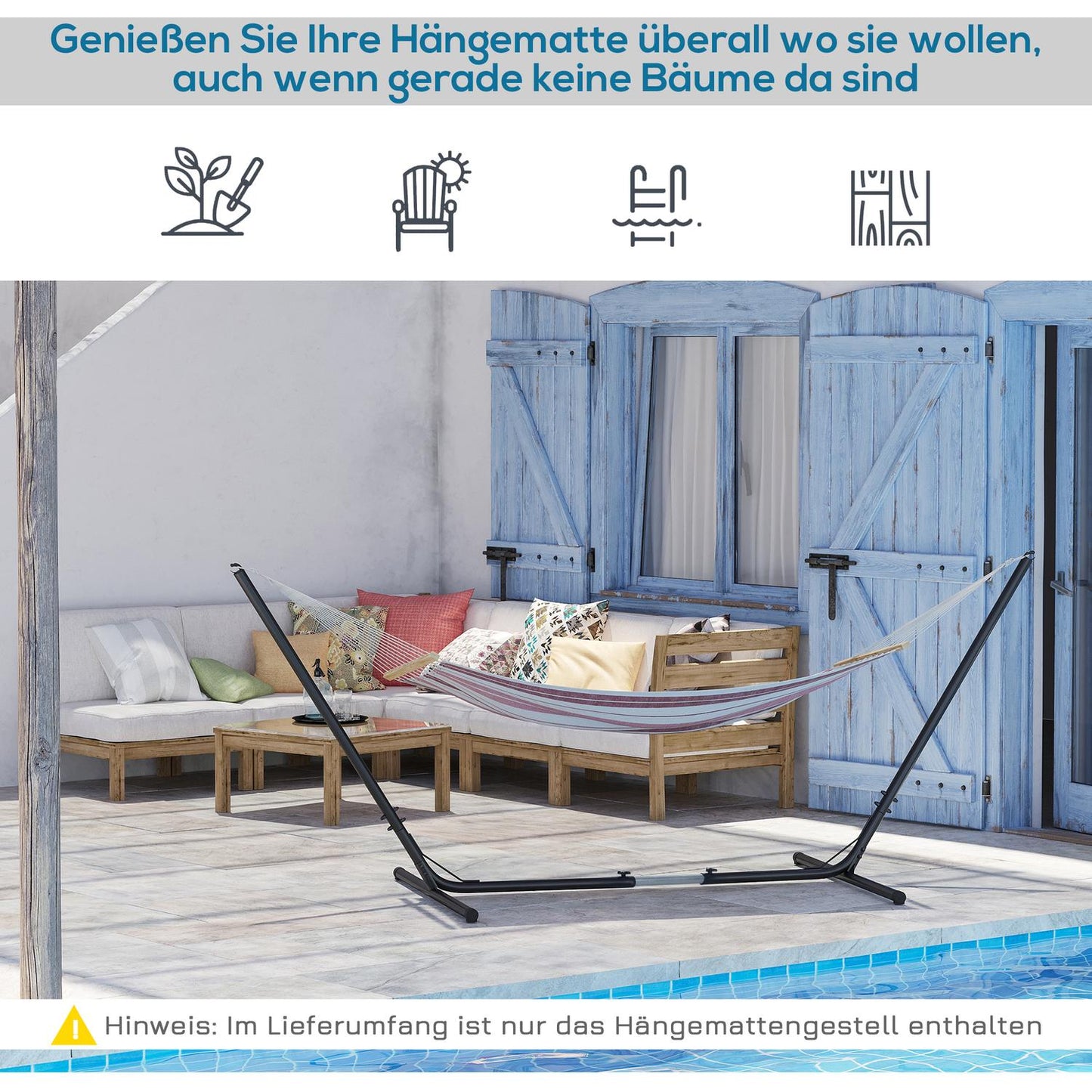 Adjustable metal hammock for garden and beach, capacity 120 kg