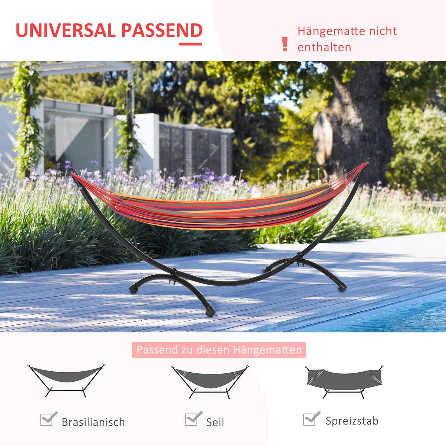 Black steel hammock with pull rope - 300 x 90 x 100 cm
