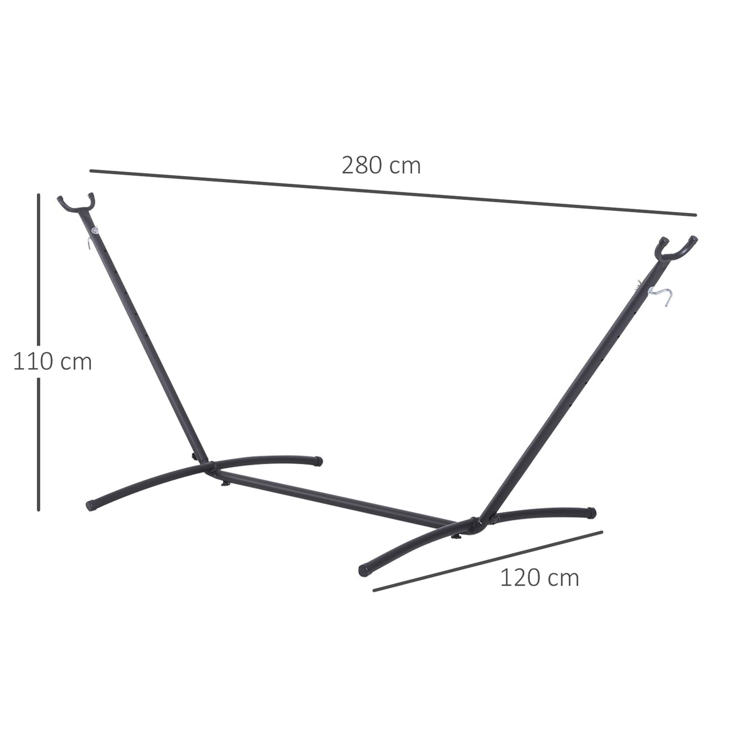 Metal hammock with hooks - 280 x 120 x 110 cm, 120 kg capacity