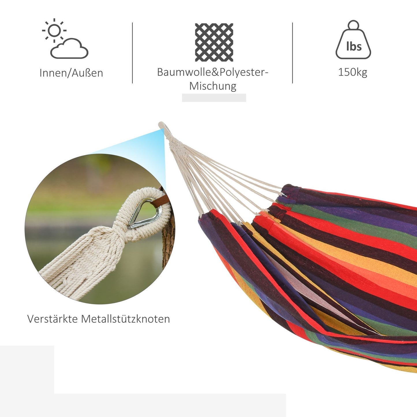 Cotton outdoor hammock with carrying bag, 150 kg, 290x150 cm