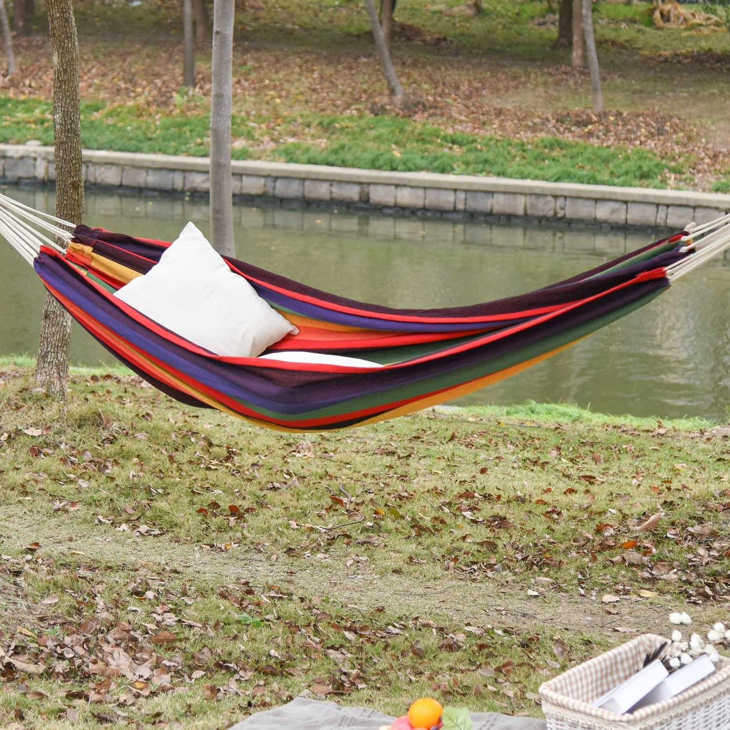Cotton outdoor hammock with carrying bag, 150 kg, 290x150 cm