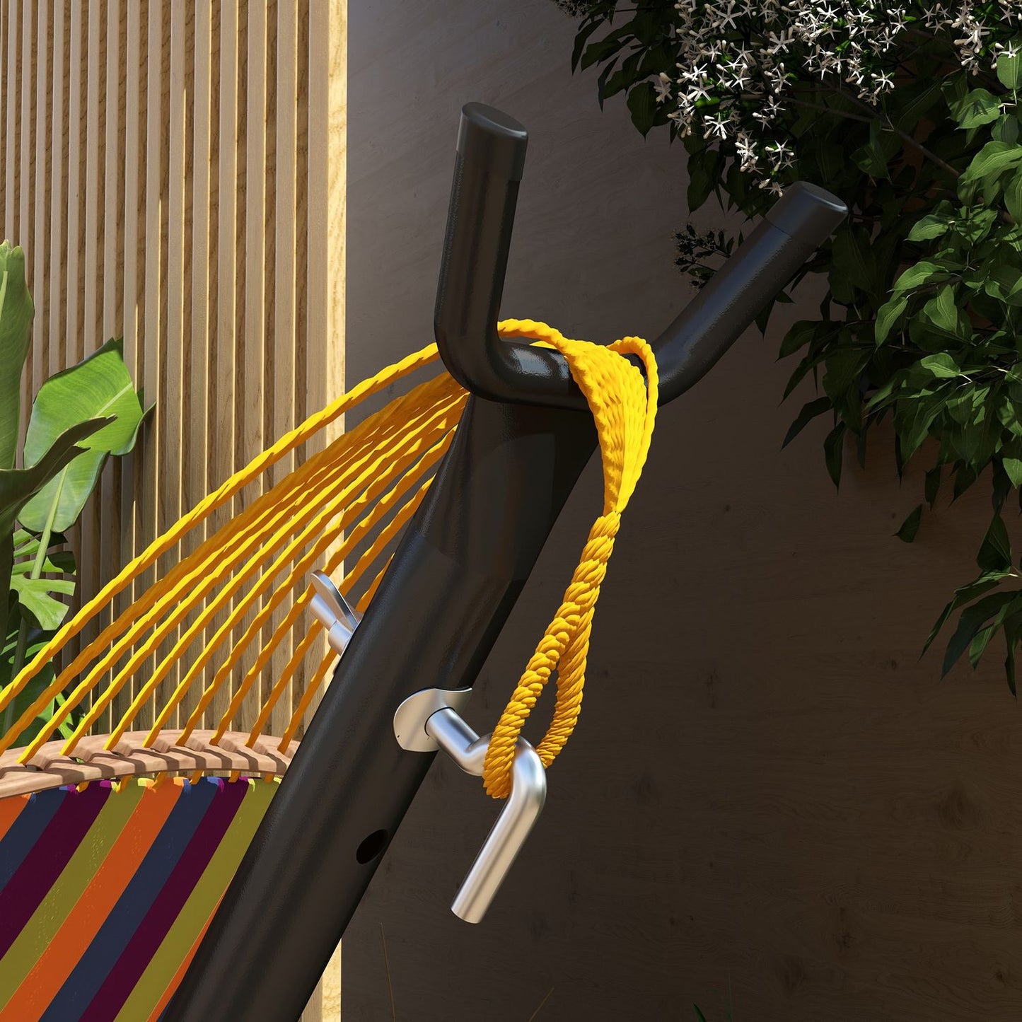 Steel hammock with side shelf, capacity 150 kg, black