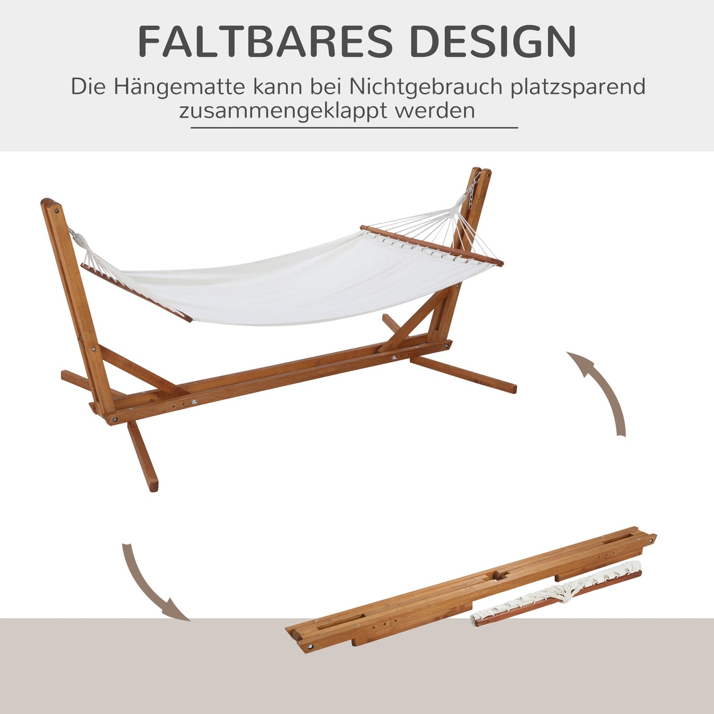 Adjustable pine hammock with frame, cream white 388cm