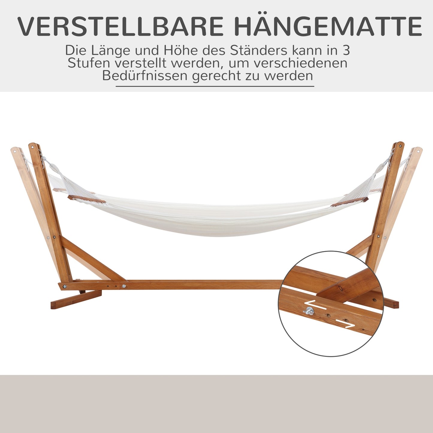 Adjustable pine hammock with frame, cream white 388cm