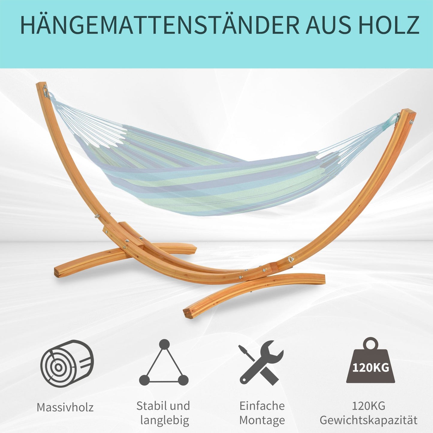 Pine hammock with pull rope, 325 x 120 x 118 cm