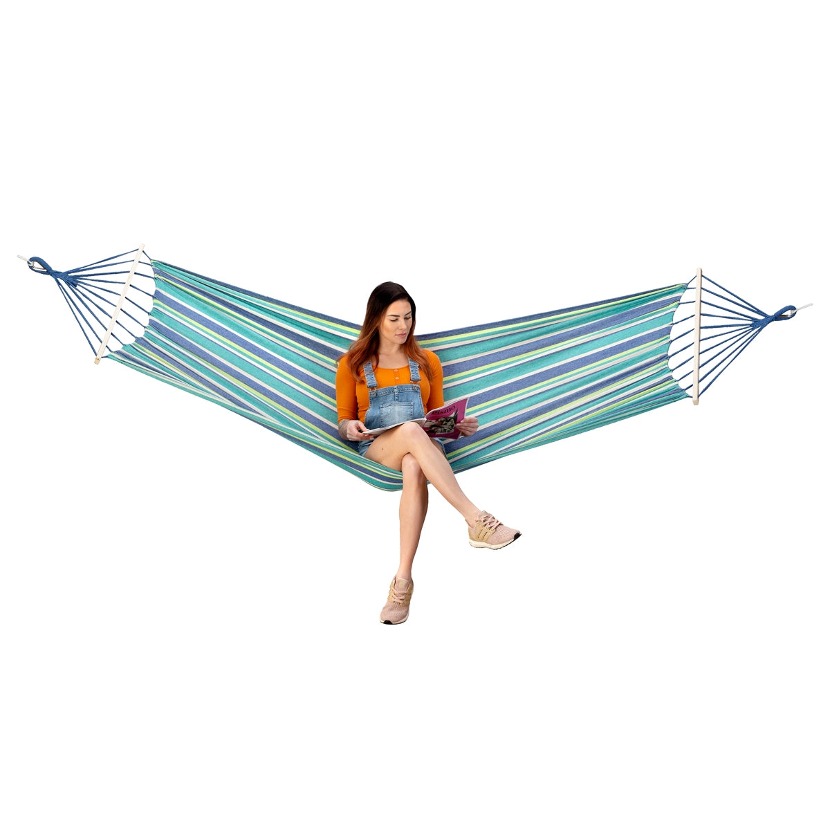 Hammock with 70cm Wooden Beam & Metal Holder, Sea Blue