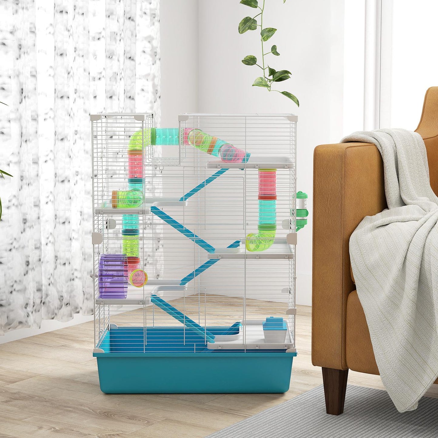 6-story hamster cage with tunnels and accessories, 58x36x81 cm