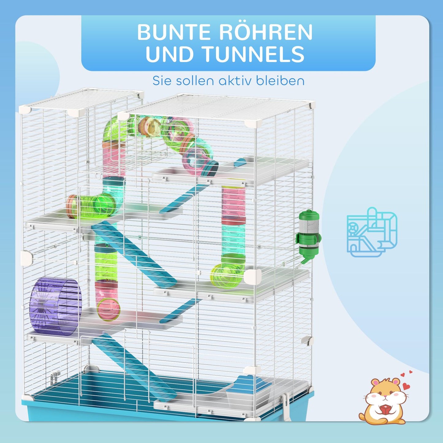 6-story hamster cage with tunnels and accessories, 58x36x81 cm