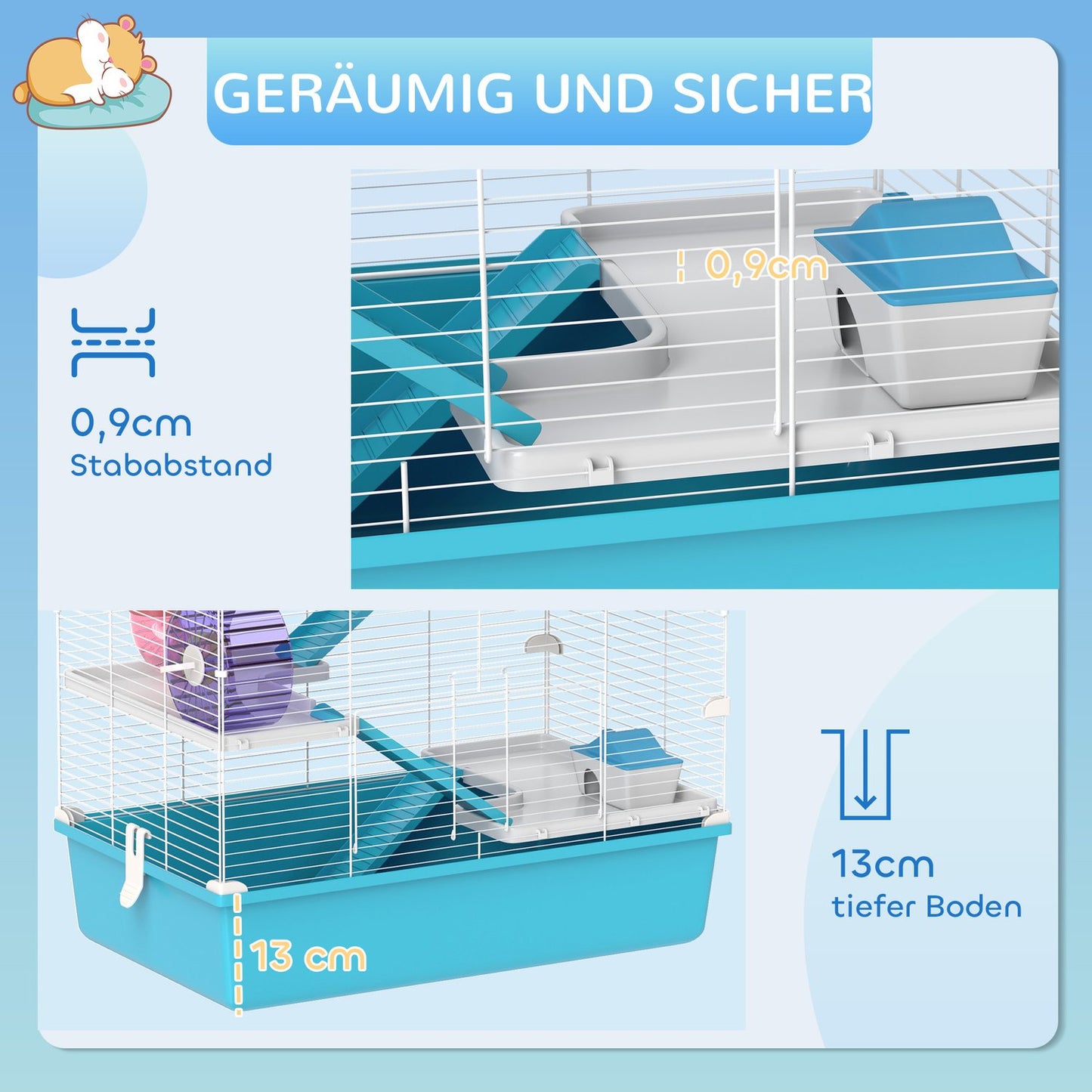 6-story hamster cage with tunnels and accessories, 58x36x81 cm