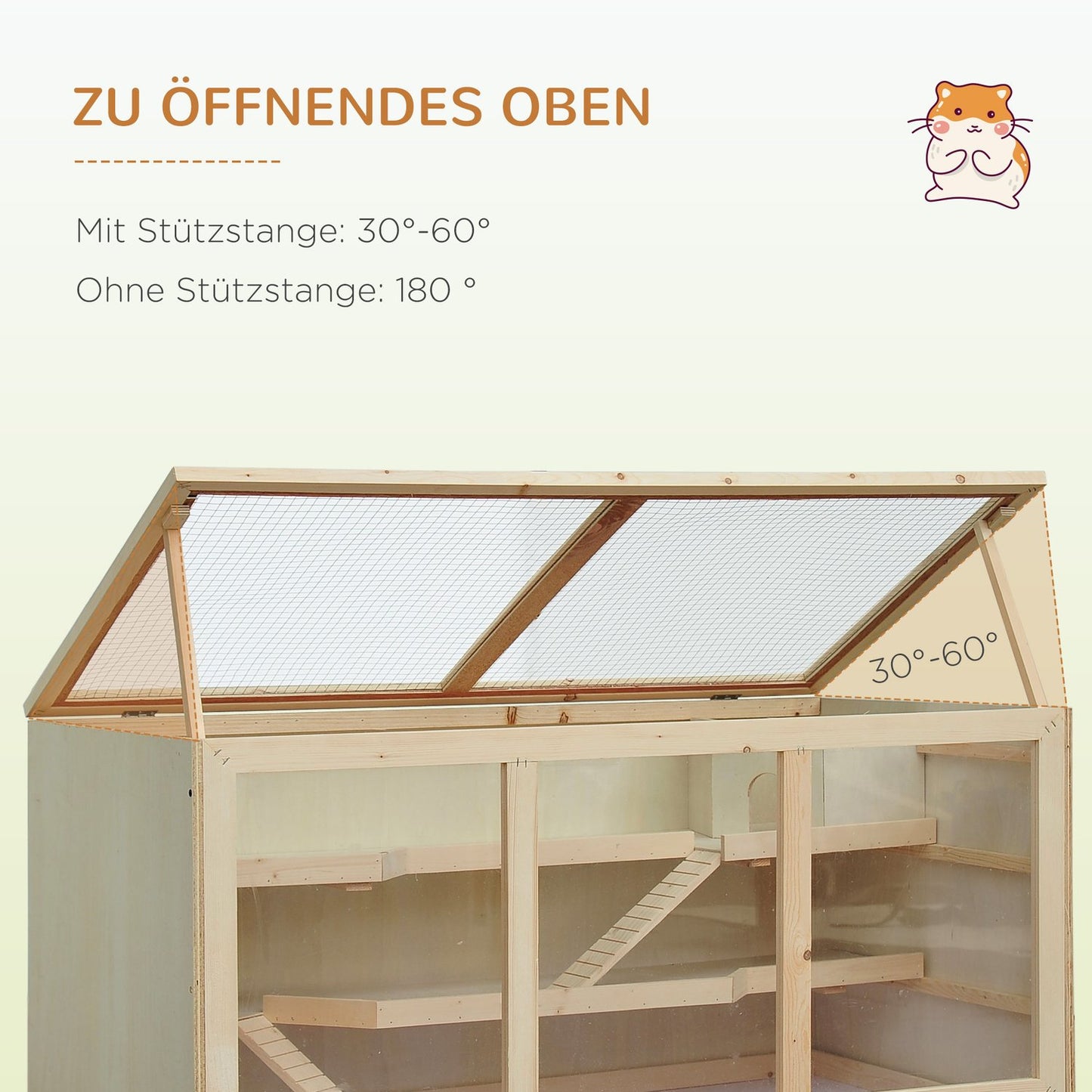 Hamster cage with stairs, natural wood, 3-tier, 115x57x55cm