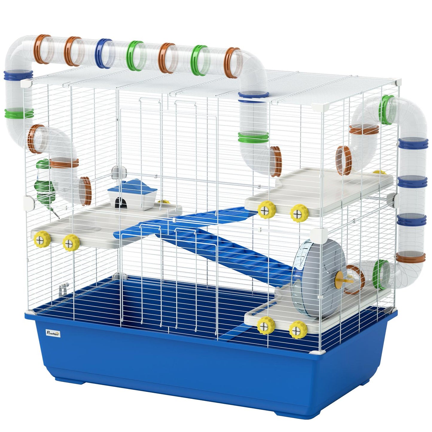 4-story hamster cage with wheels and accessories, blue