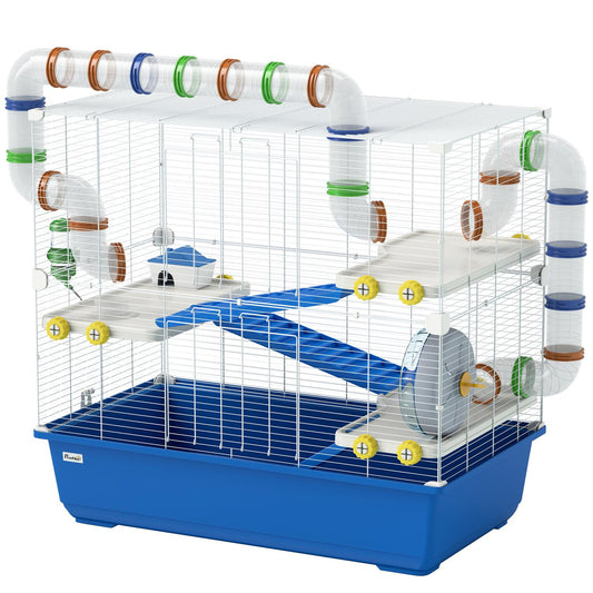 4-story hamster cage with wheels and accessories, blue